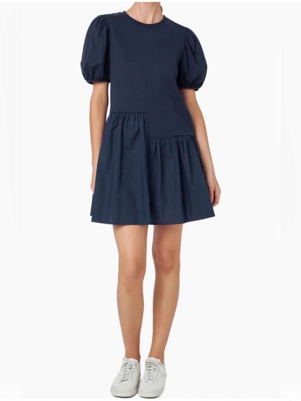 English Factory Black Puff Sleeve Asymmetrical Mini Dress S minimalist